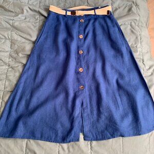 Ole by KOTON, UK made, Size US 4, Blue, Linen/Cotton blend, Button up A-Line